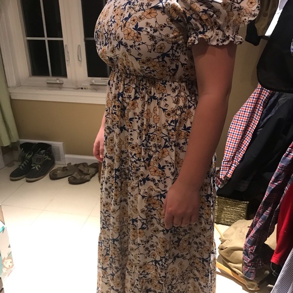 Shein White dress with yellow/orange flowers and blue designs - Picture 7 of 7